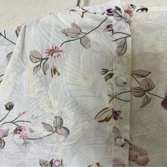 Storia Midi Dress Floral Embroidered Open Back Puff Sleeve Womens Size M - Picture 11 of 11